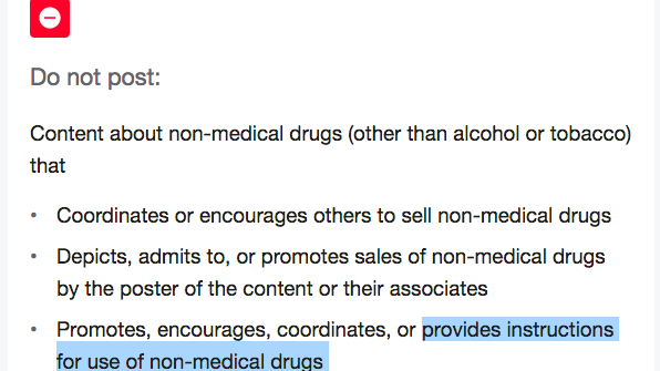 Facebook: Allow For Life-saving Harm Reduction “Instructions for Non-Medical Drugs”